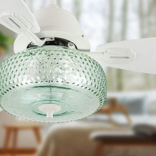 Eloise 42 in. 2-Light Indoor White Ceiling Fan with Seafoam Blown Glass Globe Shade and Remote Control