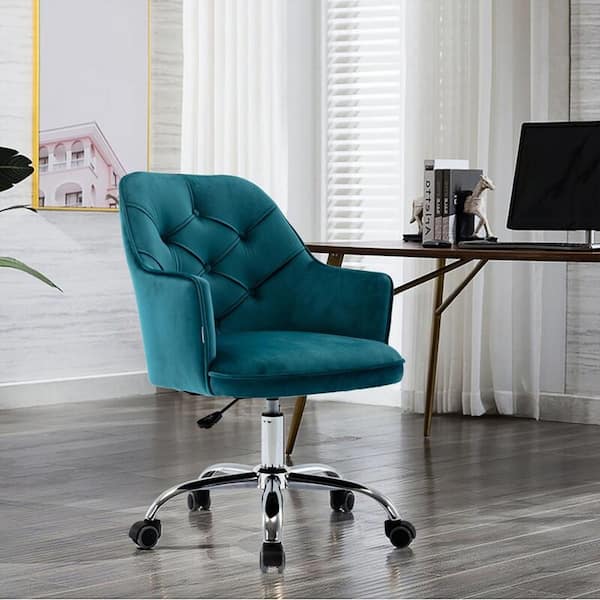 Modern Swivel Armchair Velvet Home Office Desk Chair Mint Green Comfy Task Chair with Height Adjustable Upholstered Tufted Computer Chair for Working or Studying 