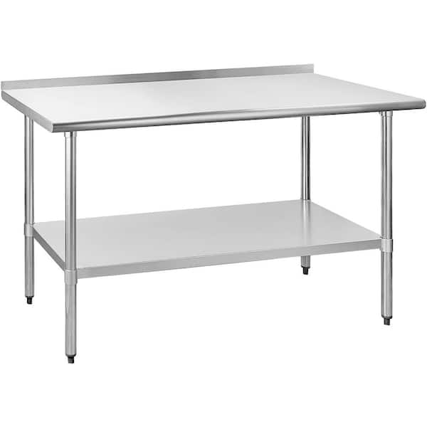 Tileon Stainless Steel Table 24 x 60 in. Metal Prep Table with Backsplash and Adjustable UnderShelf for Kitchen