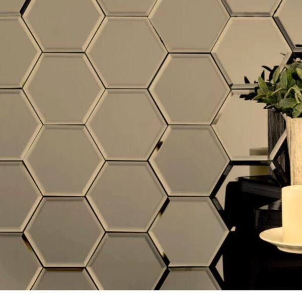 ABOLOS Reflections Gold Beveled Hexagon 8 in. x 8 in. Glass Mirror