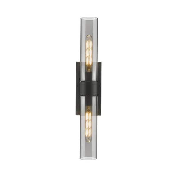 Ballston Urban 24 in. 2-Light Matte Black Vanity Light with Black Glass Shade
