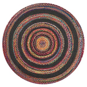 Abyss Braided Bohemian Coastal Round Jute Red/Multi 4 ft. Round Area Rug