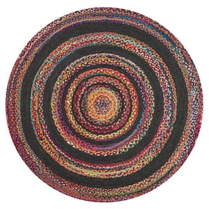 Red/Multi 6 ft. Round Abyss Braided Bohemian Coastal Round Jute Area Rug