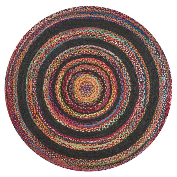 Red/Multi 6 ft. Round Abyss Braided Bohemian Coastal Round Jute Area Rug
