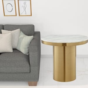 23.7 in. White Genuine Marble End Table