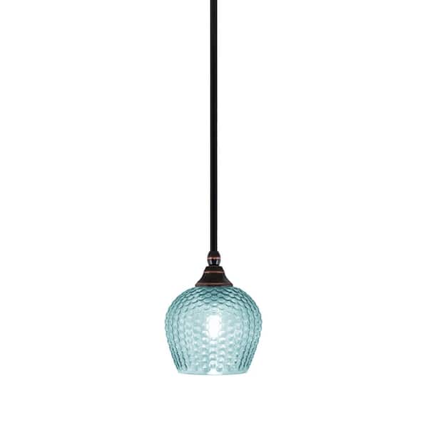 Unbranded Sparta 100-Watt 1-Light Black Copper Mini Pendant Light with Turquoise Textured Glass and Light Bulb Not Included