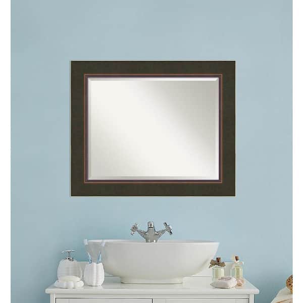 Amanti Art Milano Bronze 34.5 in. x 28.5 in. Beveled Rectangle Wood Framed Bathroom Wall Mirror in Bronze,Brown