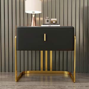 1-Drawer Black PU Nightstand with Stainless Steel Legs (19.69 in. x 15.75 in. x 19.69 in.)