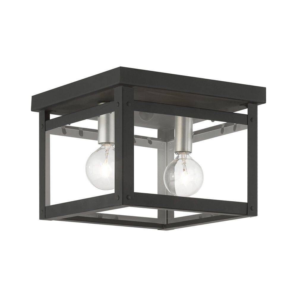 Milford 8" Black and Brushed Nickel Glass Flush Mount