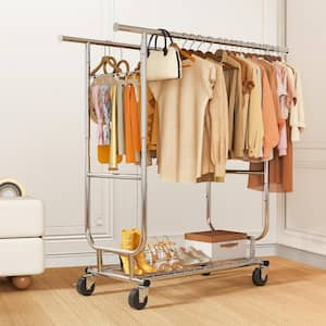 Heavy Duty Collapsible Silver Clothes Rack Collapsible Rolling Clothing Rack For Hanging Clothes (CR-H)