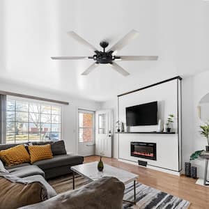 70 in. Indoor Black 129 RPM Ceiling Fan with Remote Control, DC Reversible Motor, 6-Speeds