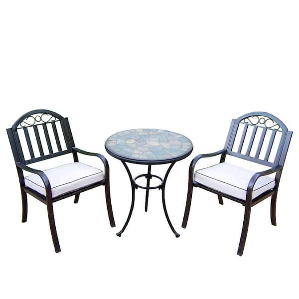 Oakland Living 24 in. Table and Stone Art Rochester 3-Piece Patio Bistro Set with Solid Cushions
