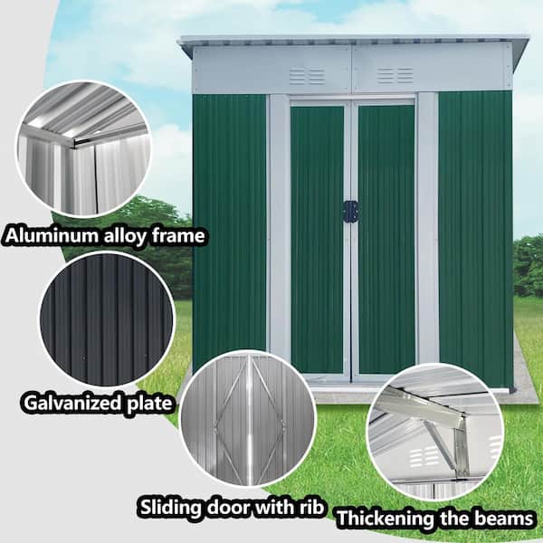 Sudzendf 3 ft. W x 5 ft. D Green Metal Storage Shed with Aluminum