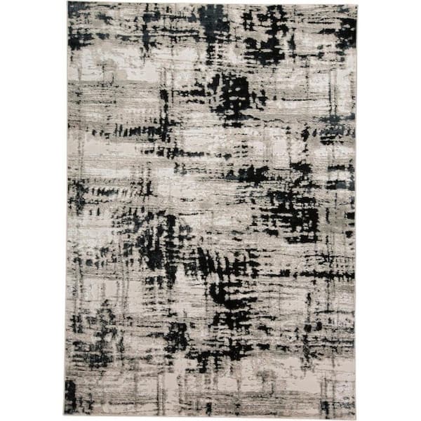 HomeRoots 4 x 6 Black, Gray, White Solid Color Area Rug