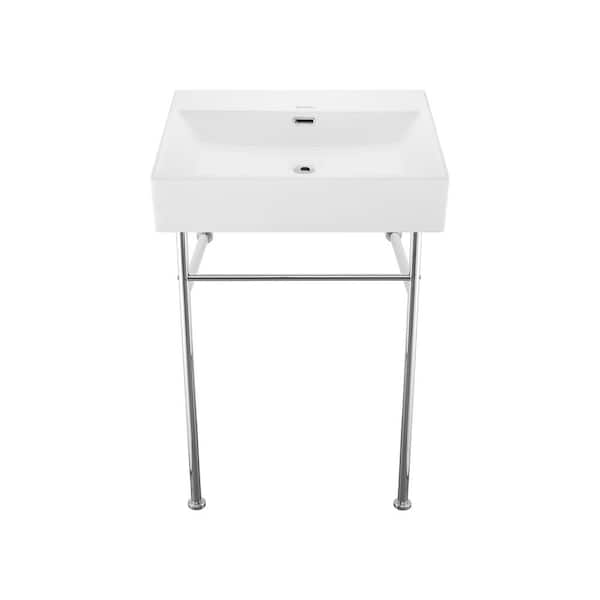 Claire 24 in. Rectangle Zero Hole Ceramic Console Sink with Polished Chrome Legs