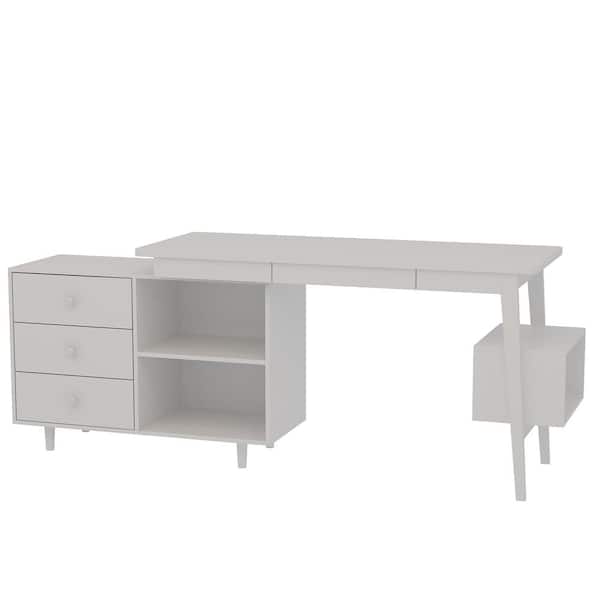 FUFU&GAGA 55.1 in. W x 43.3 in. H White MDF Computer Desk with a Desktop 3- Storage Shelves 1-Drawer and 1-Cabinet DRF-KF250003-01-dd - The Home Depot