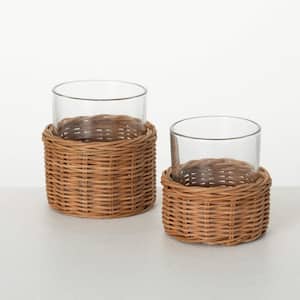 4.75 in. - 4 in. Woven Hurricane Candle Holders Set of 2