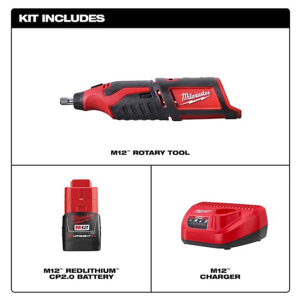 Milwaukee 2460-20-48-59-2424 M12 12-Volt Lithium-Ion Cordless Rotary Tool with One 4.0 Ah and One 2.0 Ah Batteries and Charger