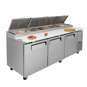 93 in. Coolers Pizza Prep Table with a Built-in Refrigerator 30.8 cu. ft. with Protection Lid and Smooth Casters