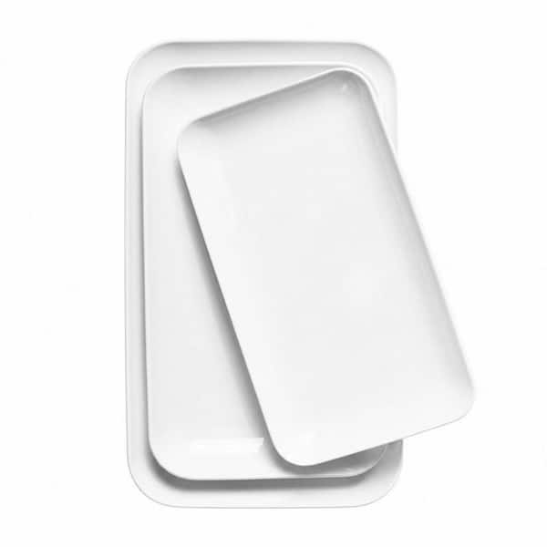3-Piece 12 in. 14 in. 16 in. White Porcelain Rectangular Serving Platter for Entertaining, Serving Trays for Party