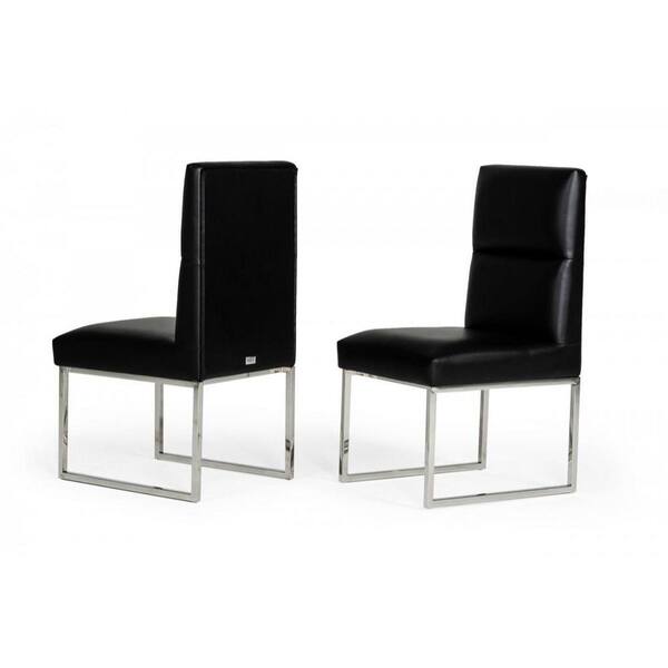 HomeRoots Tufted Black And Silver Upholstered Faux Leather Side Chair (Set of 2)