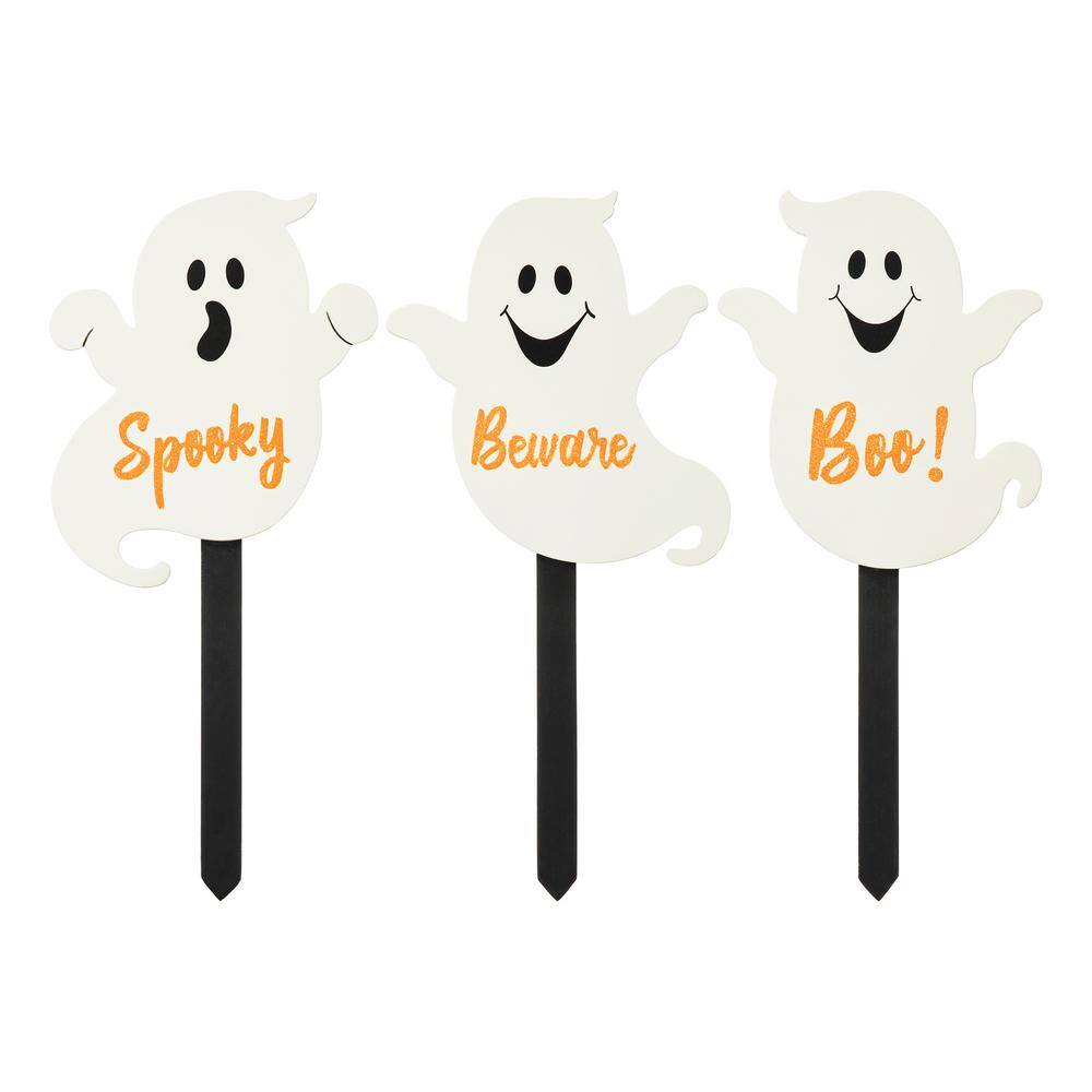 Glitzhome 15 in. H Halloween Wooden Ghost Yard Stake (Set of 3