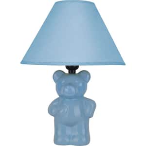 13 in. Ceramic Teddy Bear Table Lamp in Light Blue