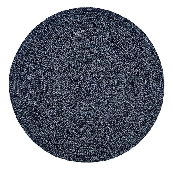 Better Trends Chenille Tweed Braid Collection Navy & Smoke Blue 96" Round 100% Polyester Reversible Indoor Area Rug