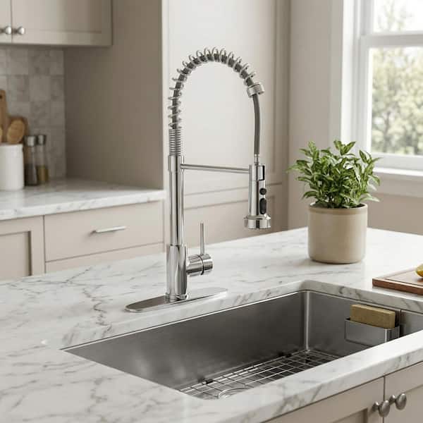 19 in. H Single Handle 360° Swivel Spout Pull Down Sprayer Kitchen Faucet with 3-Mode Spray in Polished Chrome