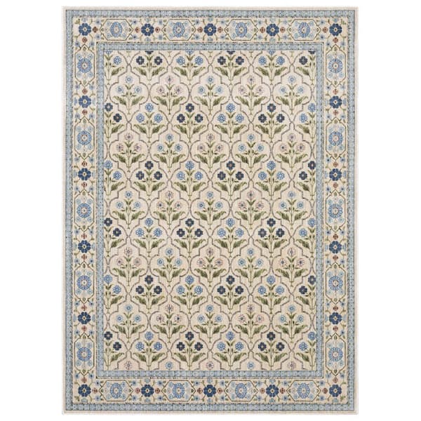 Maribel Light Blue 6 ft. x 9 ft. Floral Indoor Area Rug