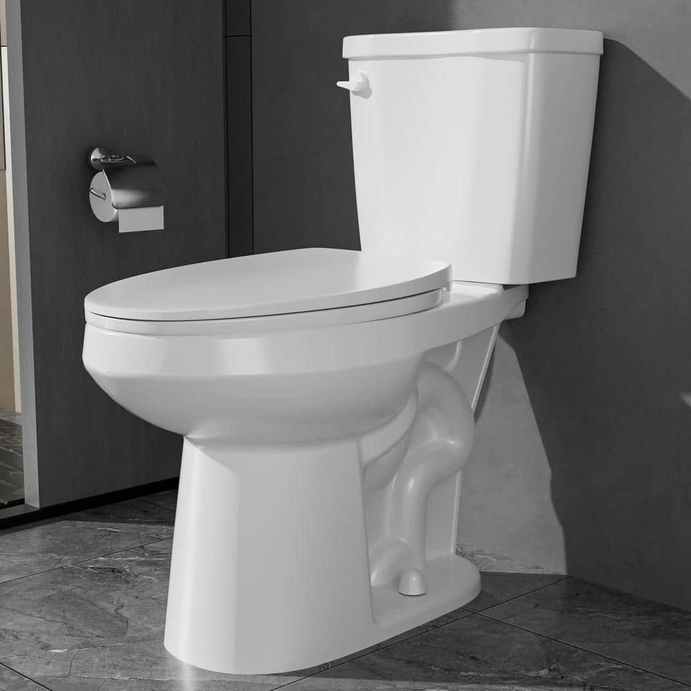 19 in. ADA Height 2-Piece Toilet 1.28 GPF Single Flush Elongated White ...