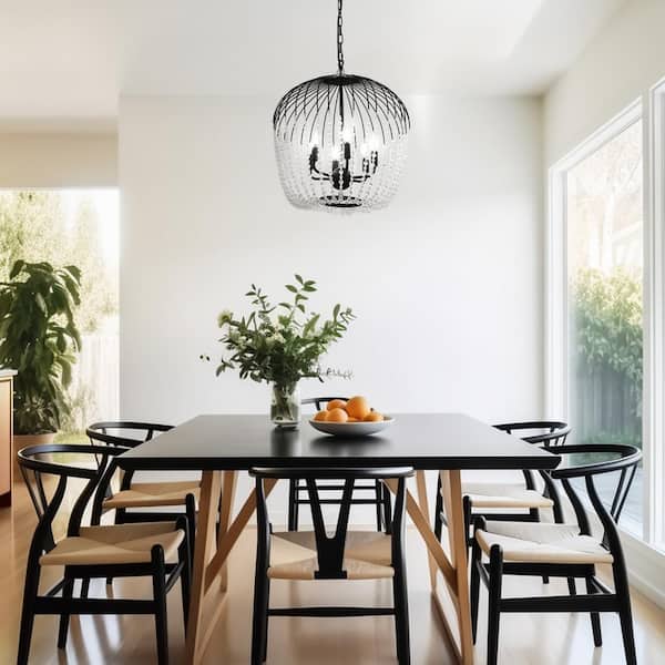 6-Light Black Crystal Pendant Light, Modern Statement Chandelier with E12 Base for Living Room or Dining Room