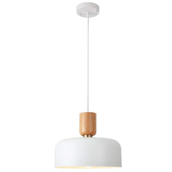 1 Light White Wood Industrial Dome Pendant for Dining Room Storage Room No Bulbs Included