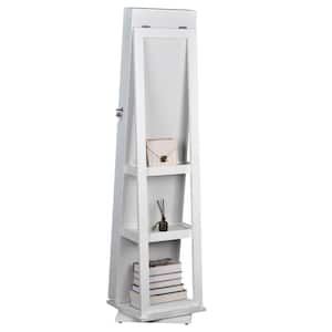 15.7 in. W x 15.7 in. L x 65 in. H White MDF Free Standing Jewelry Armoire with Mirror, External 3-Layer Shelf