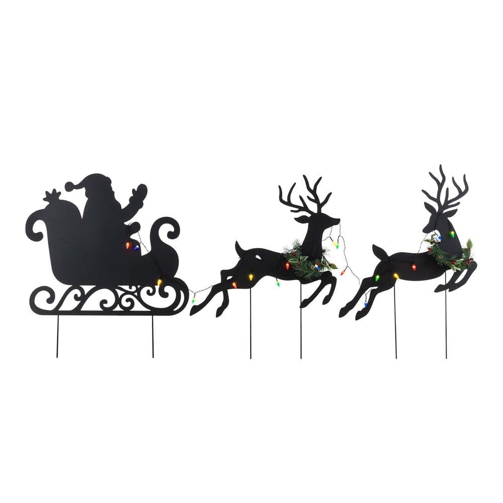 36 in. H Christmas Lighted Metal Silhouette Reindeer with Santa Sleigh Yard Stake (Set of 3) price history on PriceWatchPro