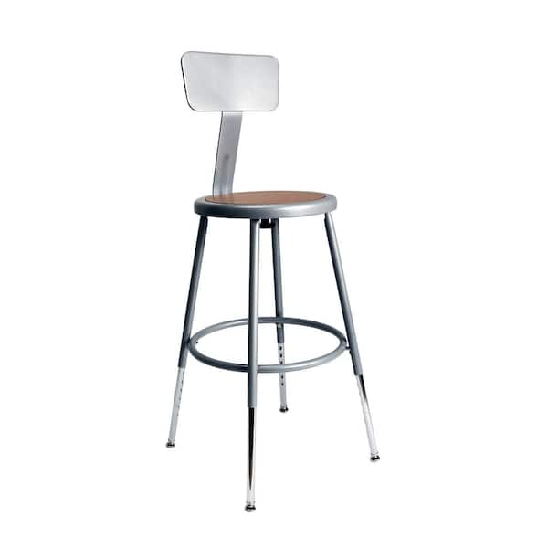 HAMPDEN FURNISHINGS Felix Collection Height Adjustable 19-27 in. Stool with Backrest, Grey Metal Frame, Masonite Seat Pan, Assembly Ready