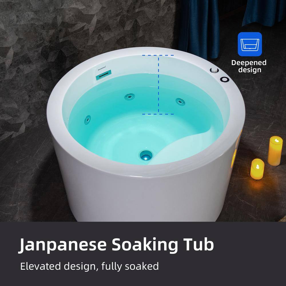 41'' White Freestanding Acrylic Whirlpool Round Bathtub