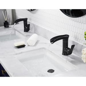 Single Handle Single Hole Bathroom Faucet with PEX supply line in Matte Black