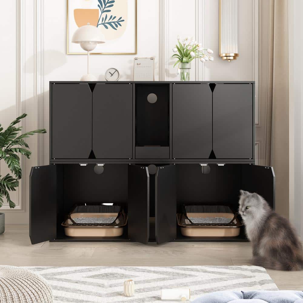 WIAWG Cat House Furniture for 2 Cats, Large Modern Wooden 4-Door Cat ...