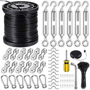 Black Stainless Steel String Light Hanging Kit with 300 ft. Cable Turnbuckle Twist Ties and More