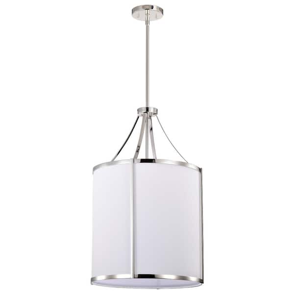 Easton 300-Watt 3-Light Polished Nickel Shaded Pendant Light with White Linen Shade, No Bulbs Included