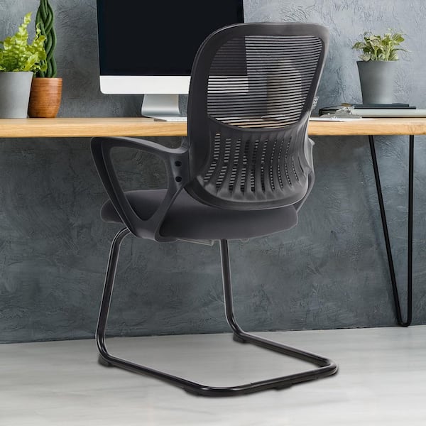 Stationary Mesh Office Lumbar Support Reception Guest Chair in Black with Sled-Base or Home Conference Room (1-Pack）