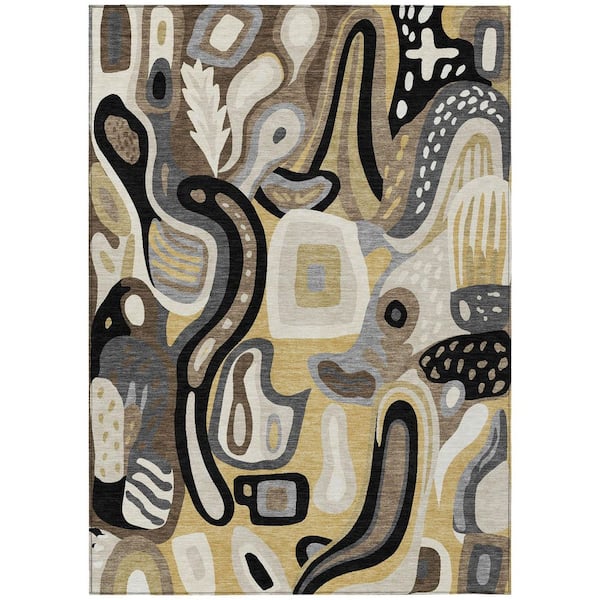Chantille Machine Washable Indoor/Outdoor Abstract ACN2488 Gold 8 ft. x 10 ft. Area Rug
