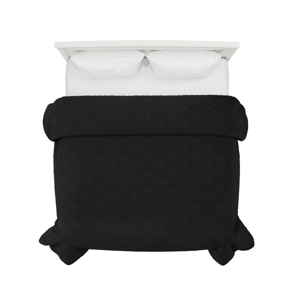 100% Polyester Black King Size Quilt Coverlet Basket Weave Quilted Lightwei