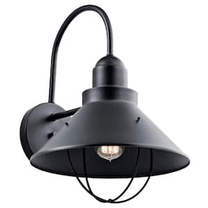 Seaside 1-Light Black Outdoor Hardwired Barn Sconce with No Bulbs Included (1-Pack)