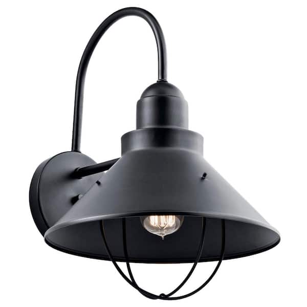 KICHLER Seaside 1-Light Black Outdoor Hardwired Barn Sconce with No Bulbs Included (1-Pack)