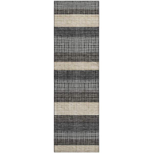 Mayfield Premium Machine Washable Abstract AMF2530 Black 2 ft. x 7 ft. Runner Rug