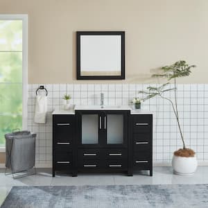 Brescia 54 in. W x 18 in. D x 36 in. H Bathroom Vanity in Espresso with Vanity Top in White with White Basin and Mirror