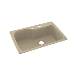 Dual-Mount Solid Surface 33 in. x 22 in. 2-Hole Single Bowl Kitchen Sink in Prairie