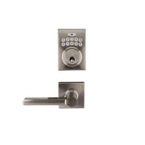 Square Satin Nickel Electronic Keypad Single Cylinder Deadbolt with Tonbridge Door Handle Combo Pack